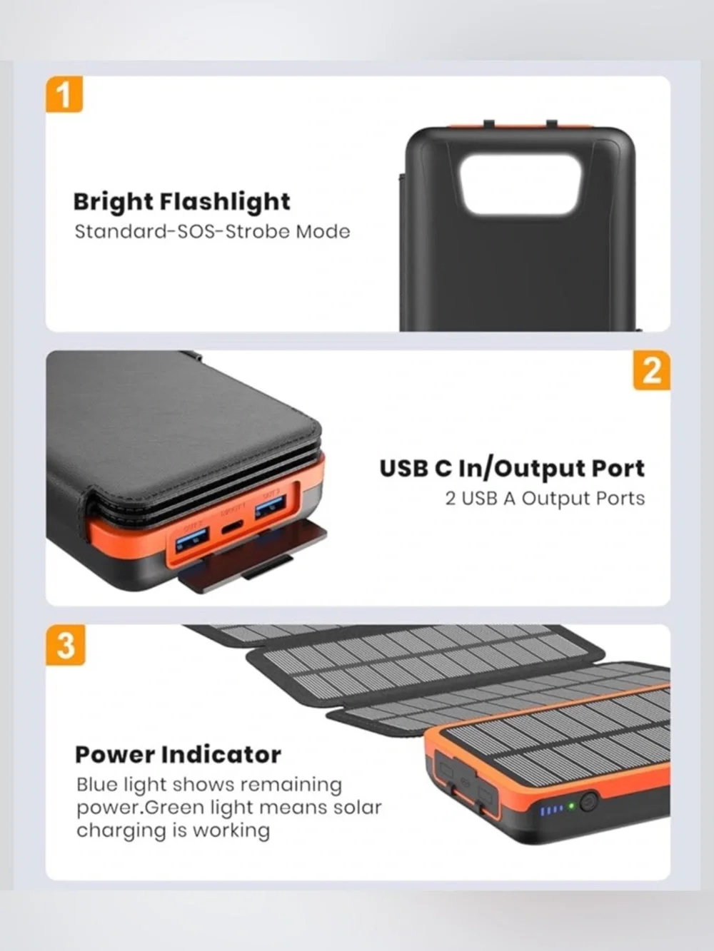 IEsafy Solar Charger 26800mAh Power Bank YD-820S 4 Panels & Compass Survival Kit